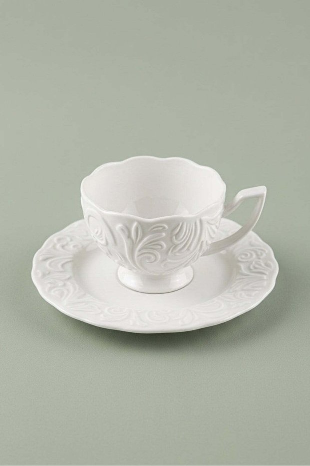 6-Person Rose Embossed Pattern Unembossed Cream Porcelain Coffee Set