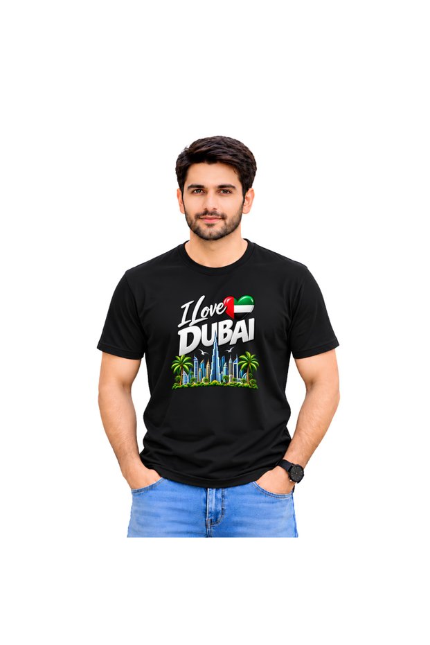 I Love Dubai Adult Mens T-Shirt - Round Neck with Short Sleeve - Men Cotton T-Shirt - Printed T-Shirt