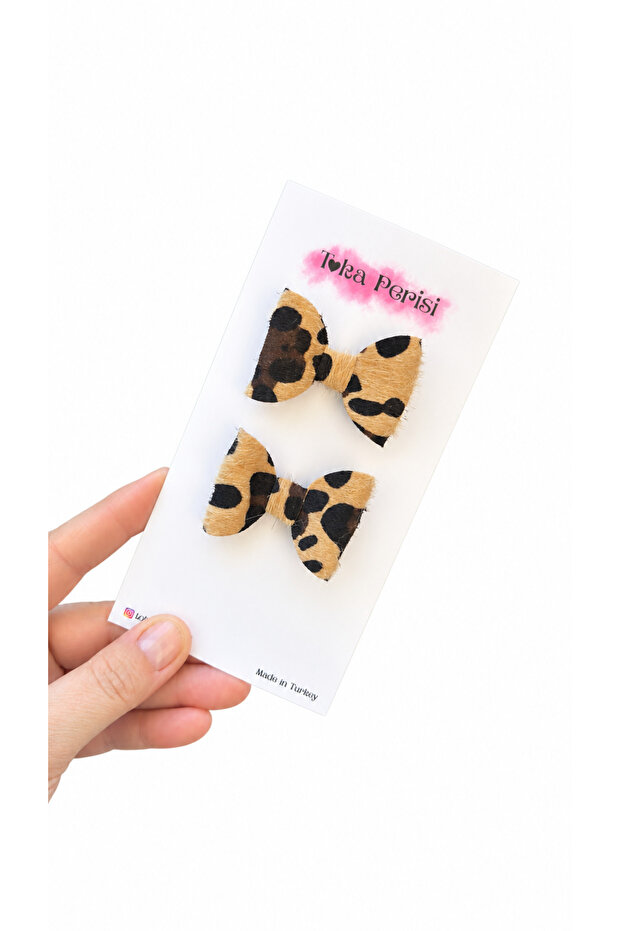 Suede Leopard Wegan Leather Luna Metal Clip Bow Buckle (2 Pieces)