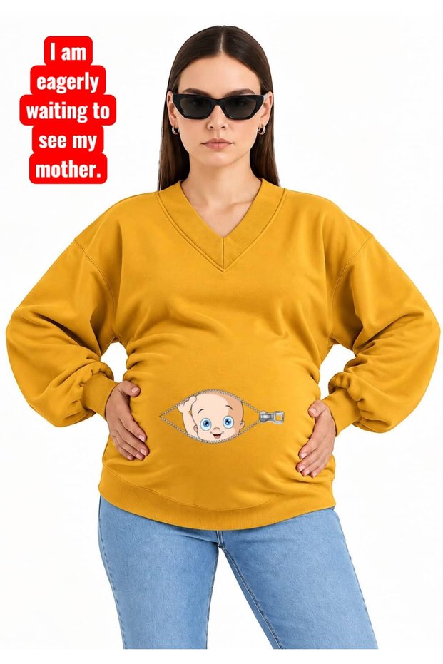 3 Yarn Combed Cotton Zippered Baby Pregnant V-Neck Sweatshirt Jr4