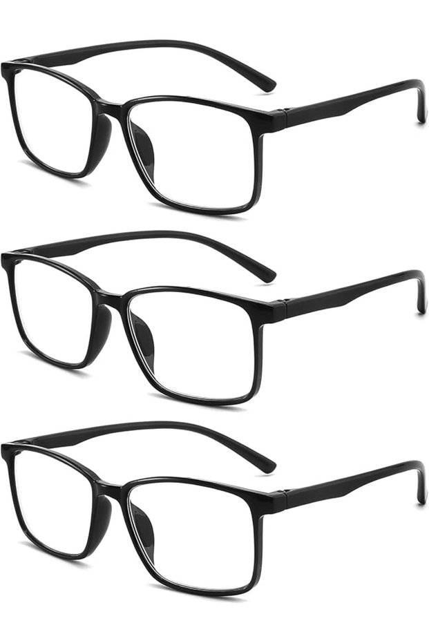 3-Pack Reading Glasses for men with Oversized black frame, Clear Lens, PC, Rectangle