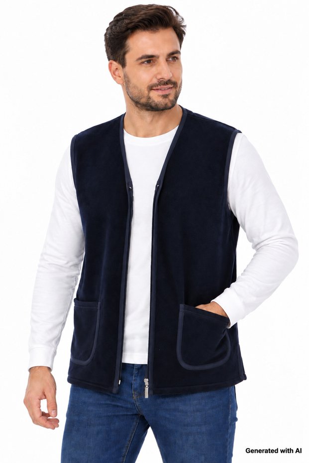 Likapashop Sleeveless 2-Pocket Men's Fleece Casual Standard Comfortable Zippered Fleece Vest
