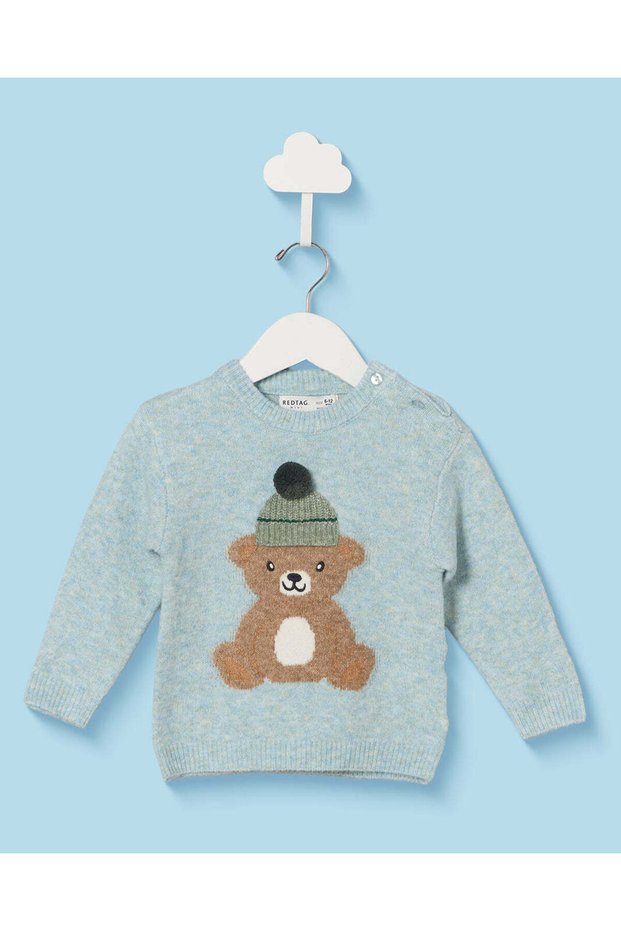 Infant Boys Grey Bear Appliqué Sweater
