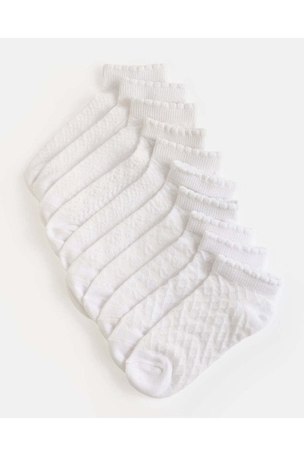 Girls White Ankle Socks Pack Of 5