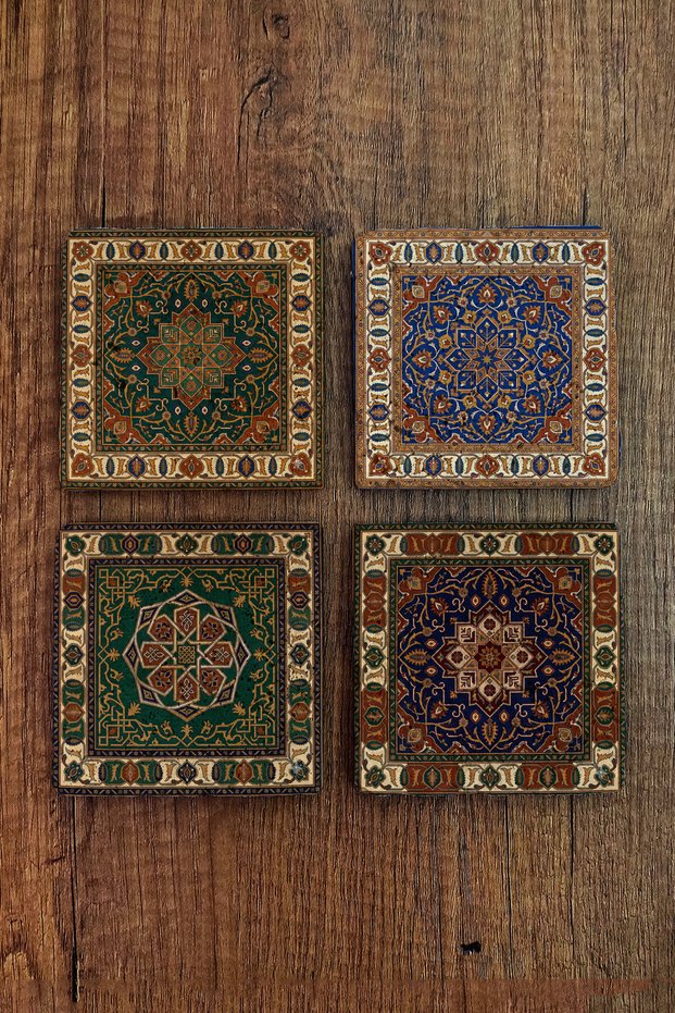 Natural Stone Coasters - Carpet Motifs Printed Coasters 10X10Cm Ai Stone Coasters 605