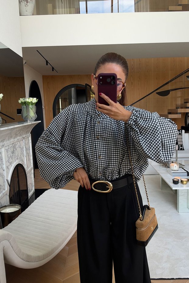 Plaid Shirt with Lasikli Sleeves