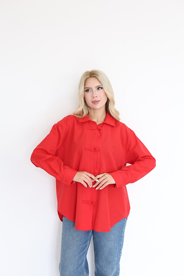 Women's Chinese Buttoned Trendy Basic Stylish Casual Shirt Suitable for Hijab