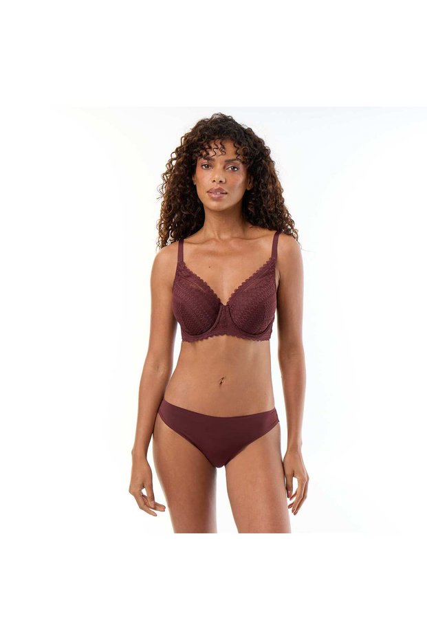 Microfiber And Lace Briefs Dark Purple