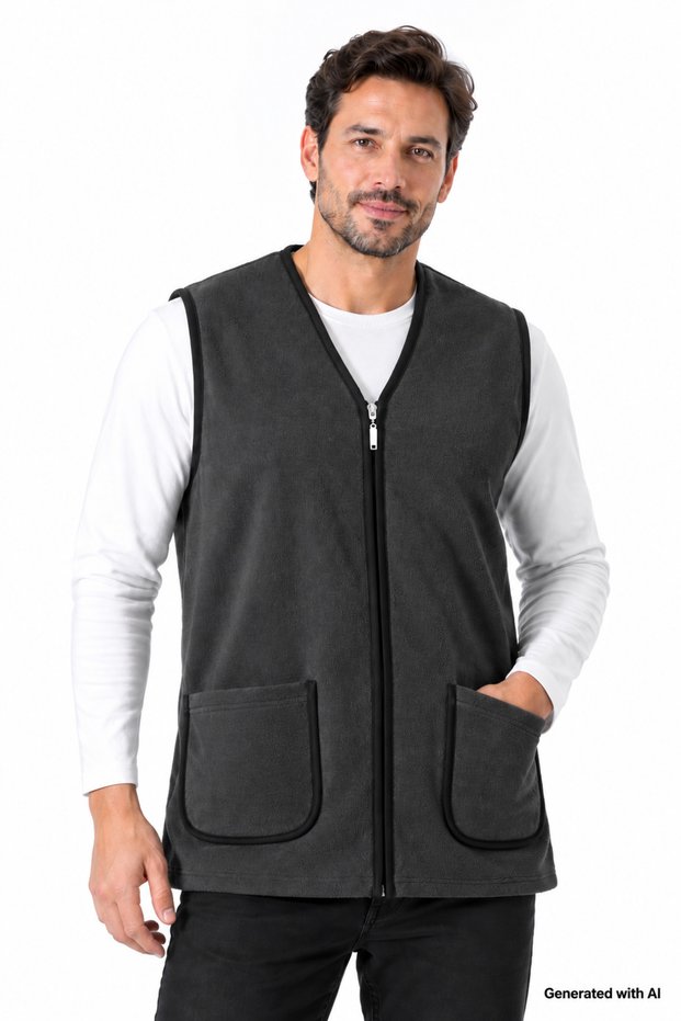 Likapashop Sleeveless 2-Pocket Men's Fleece Casual Standard Comfortable Zippered Fleece Vest