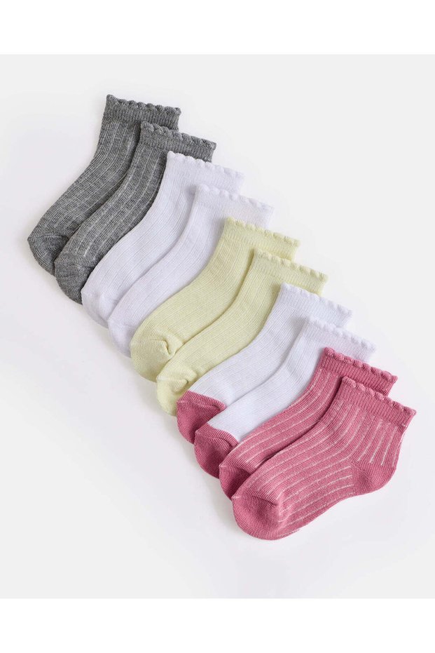 Girls Assorted 5-Pack Scallop-Edge Ankle Socks