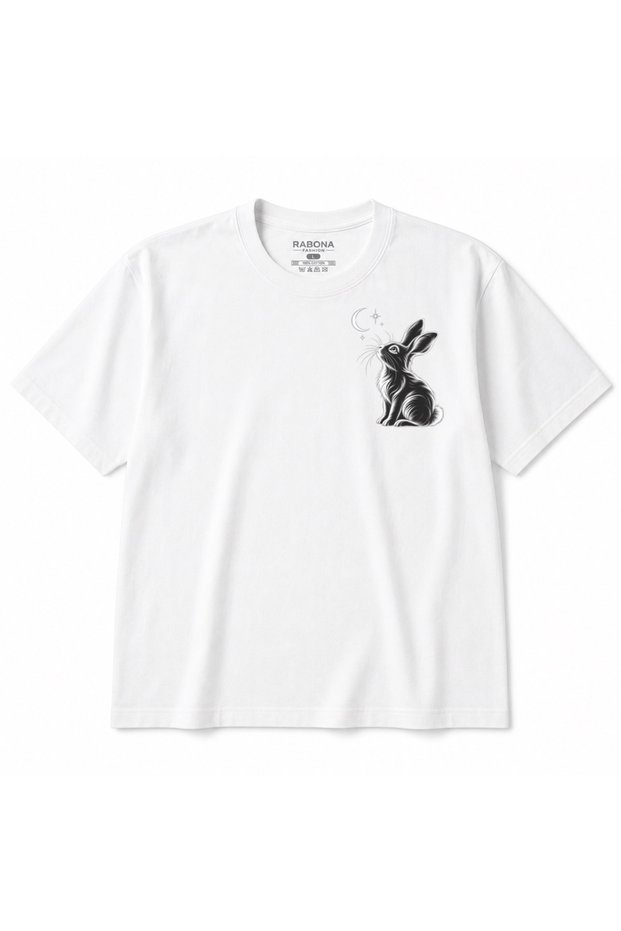 Moonlit Bunny Crescent & Stars Graphic T-Shirt