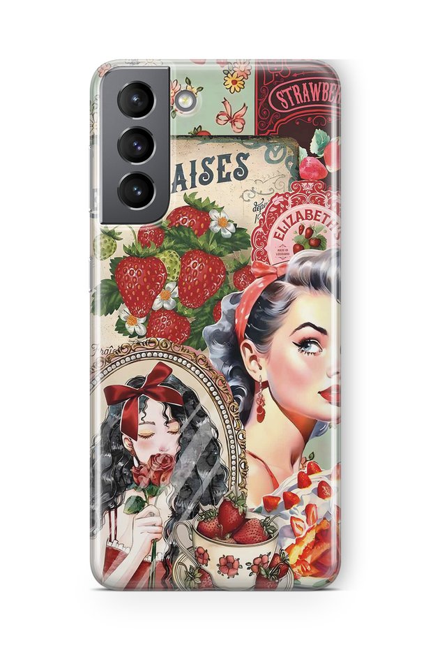 Samsung Galaxy S21 Compatible Retro Women's Collage Pattern Transparent Phone Case