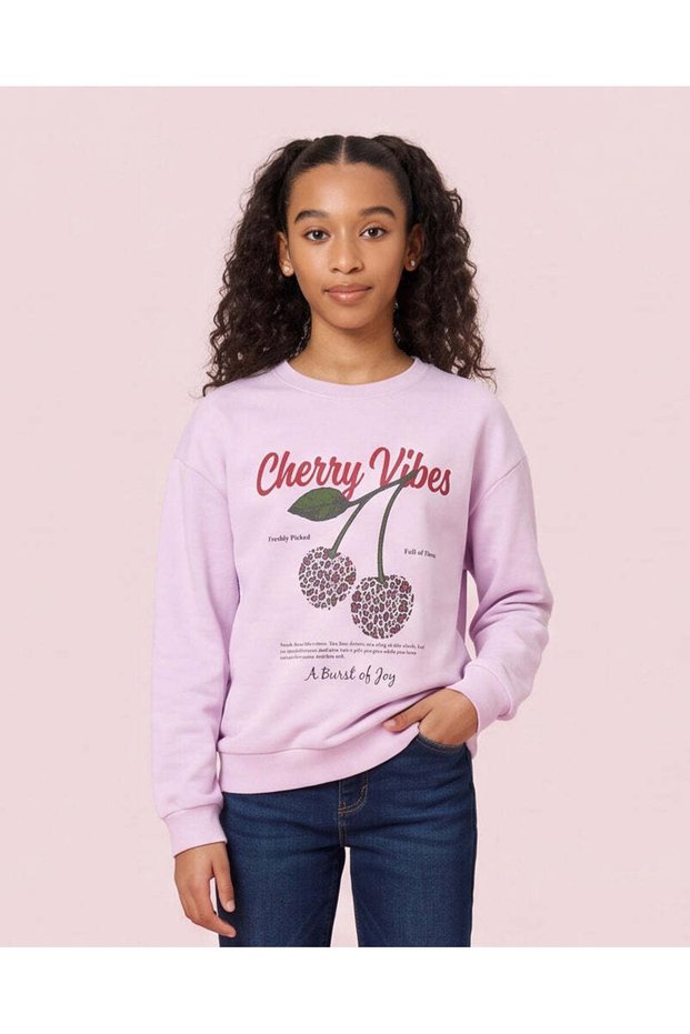 Senior Girls Pink Cherry Graphic Sweatshirt