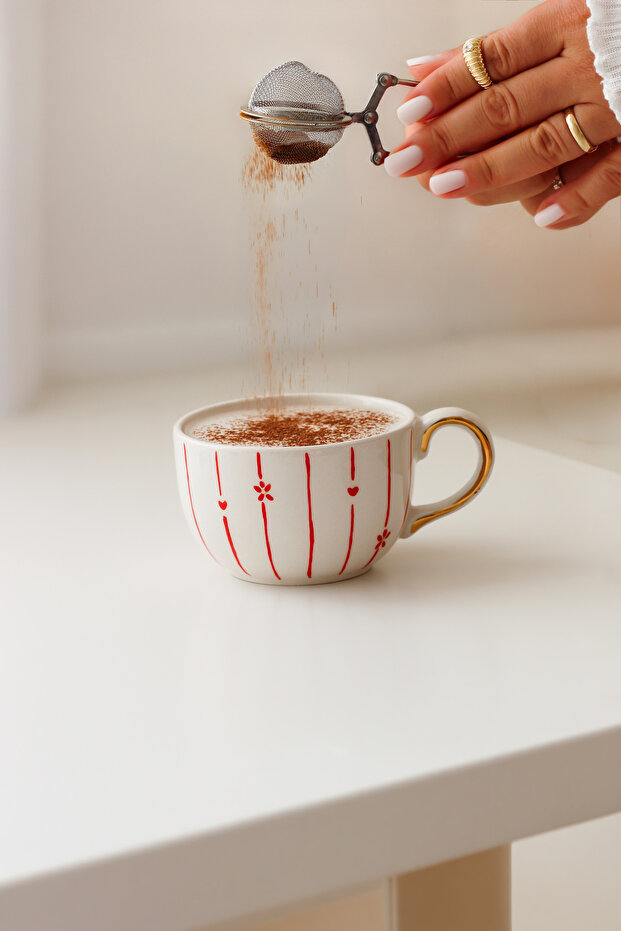 Bloom Red Line 200 ml Handmade Ceramic Mug
