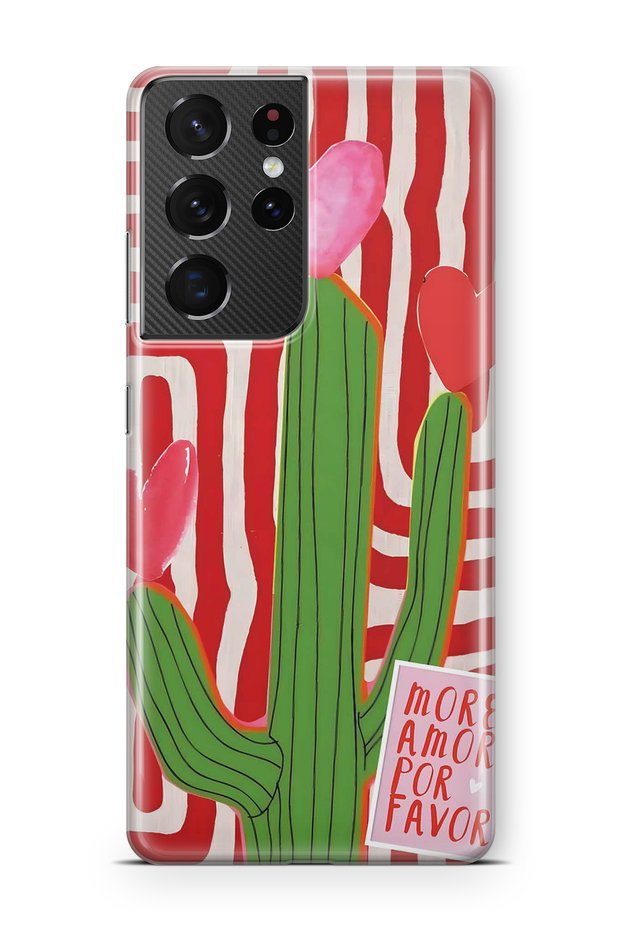 Samsung Galaxy S21 Ultra Compatible Cactus Patterned Transparent Phone Case