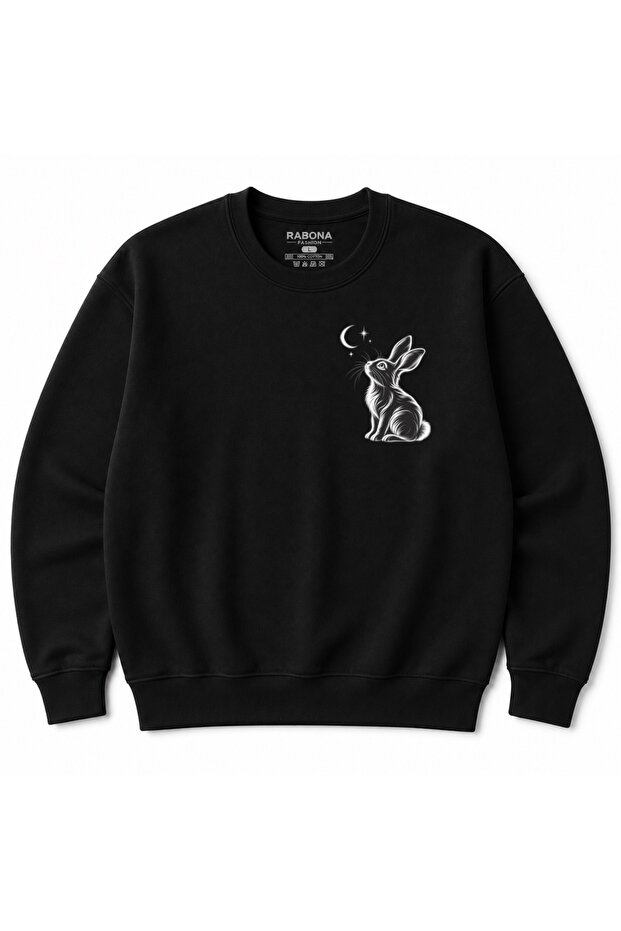 Moonlit Bunny Crescent & Stars Graphic Sweatshirt