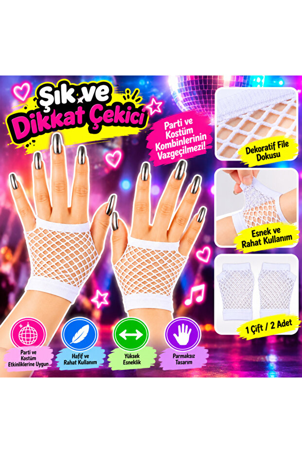 White Short Mesh Fingerless Gloves – Costume and Party Gloves