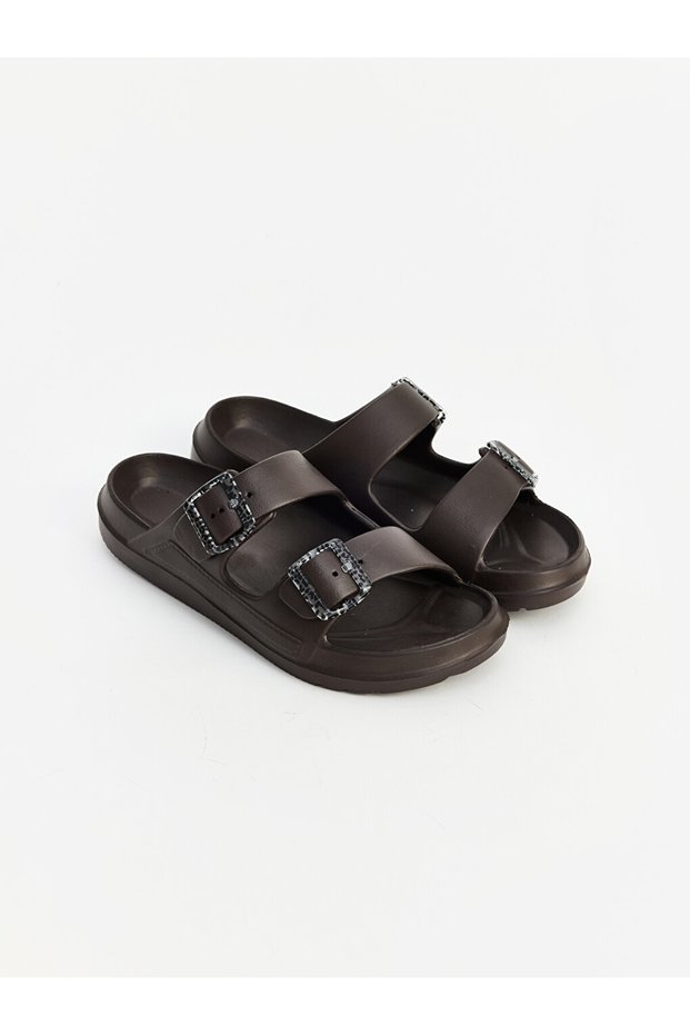 Vizyon New Season Brown Double-Striped Women's Slippers