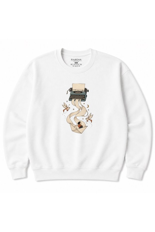 Storywriter Voyage Typewriter & Paper Boat Graphic Sweatshirt