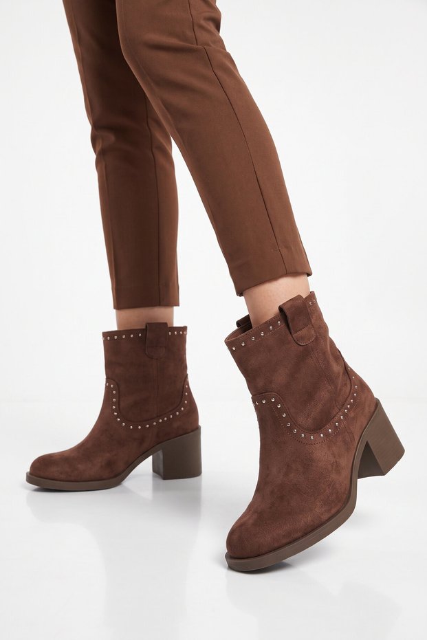 Brown Suede Stylish Comfortable Sole Women's Heeled Boots 336648