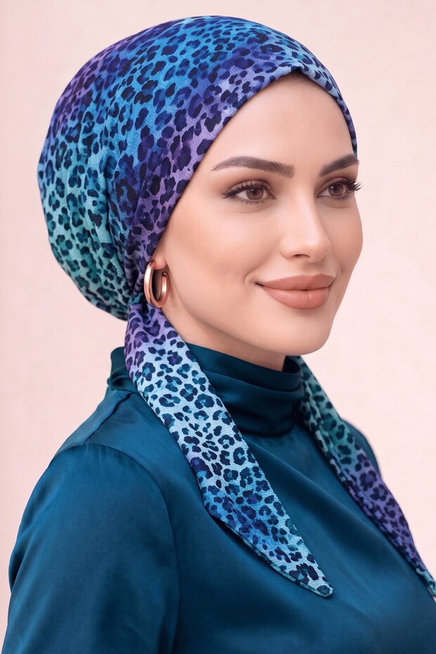 Women's Multi-Colored Leopard Patterned Ready-To-Wear Scarf with Tie at the Back, Practical Shawl Bonnet