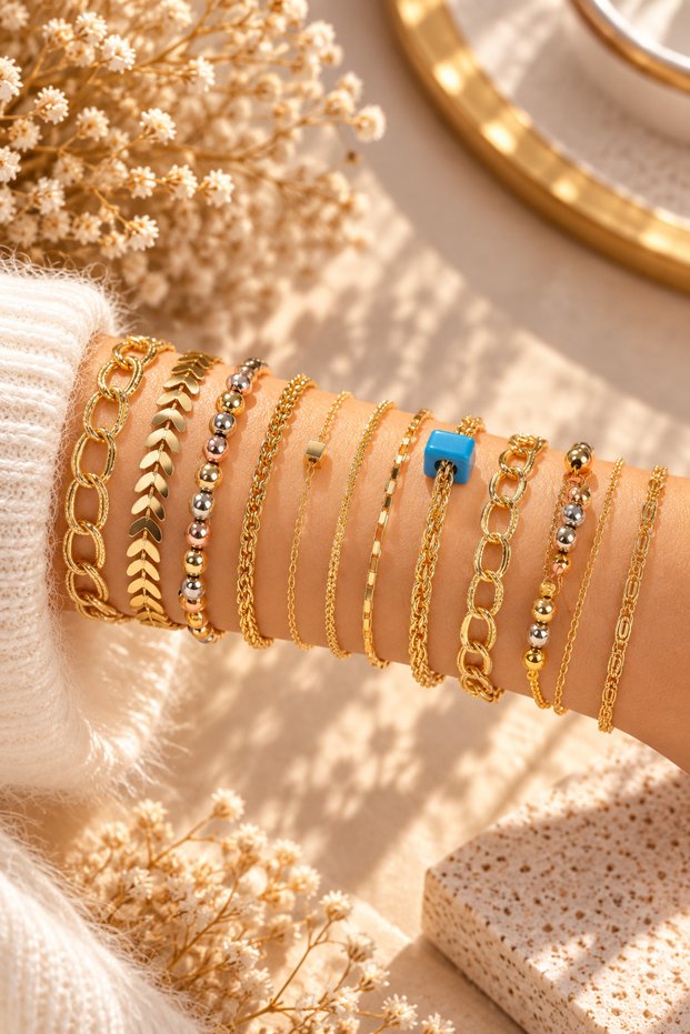 Women's Yellow Color Combination Chain Bracelet Set