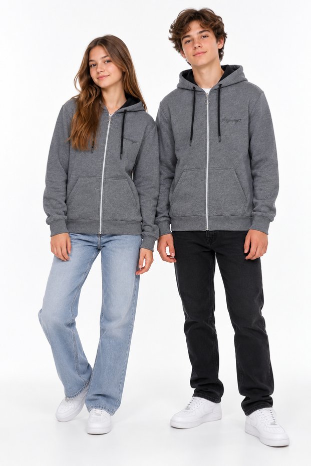 35210-26 Unisex Zippered Hooded Sweatshirt, Casual Model with Kangaroo Pocket, Ages 13–16