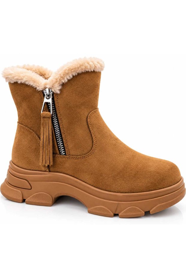 Women's Suede Fur Lined Thick Soled Zippered Winter Boots