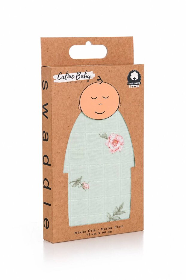 Muslin Cloth Rose Pattern Green 75X90 cm + 2 Mouth Wipes