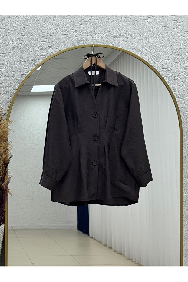 Vasfiye Front Pleated Detailed Ribbed Shirt-Nl1085 Brown