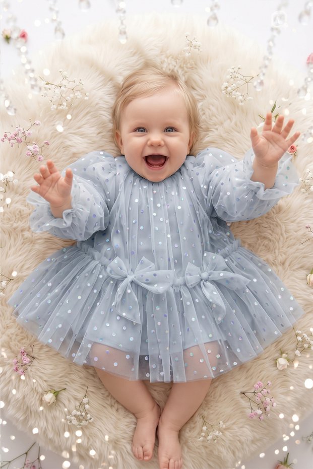 Baby Girl Cotton Polka Dot Tulle Tutu Dress Long Sleeve with Bow Birthday Holiday Wedding Party Special Occasion Dress 6-24 Months
