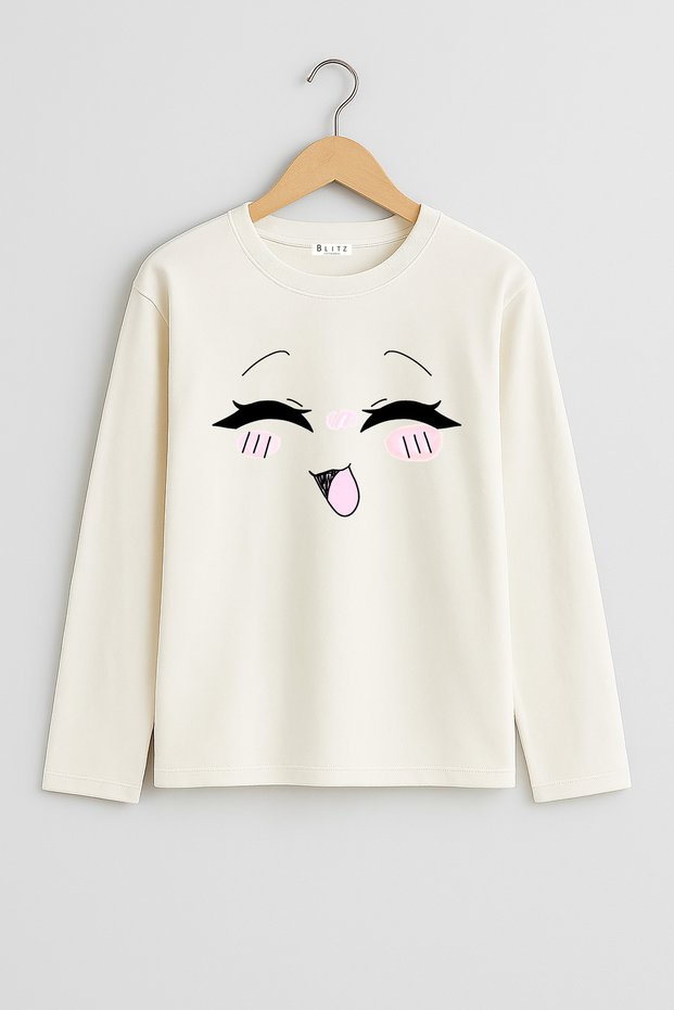 Emoji Printed Oversize Long Sleeve Unisex Kids T-Shirt (4-13 Years)