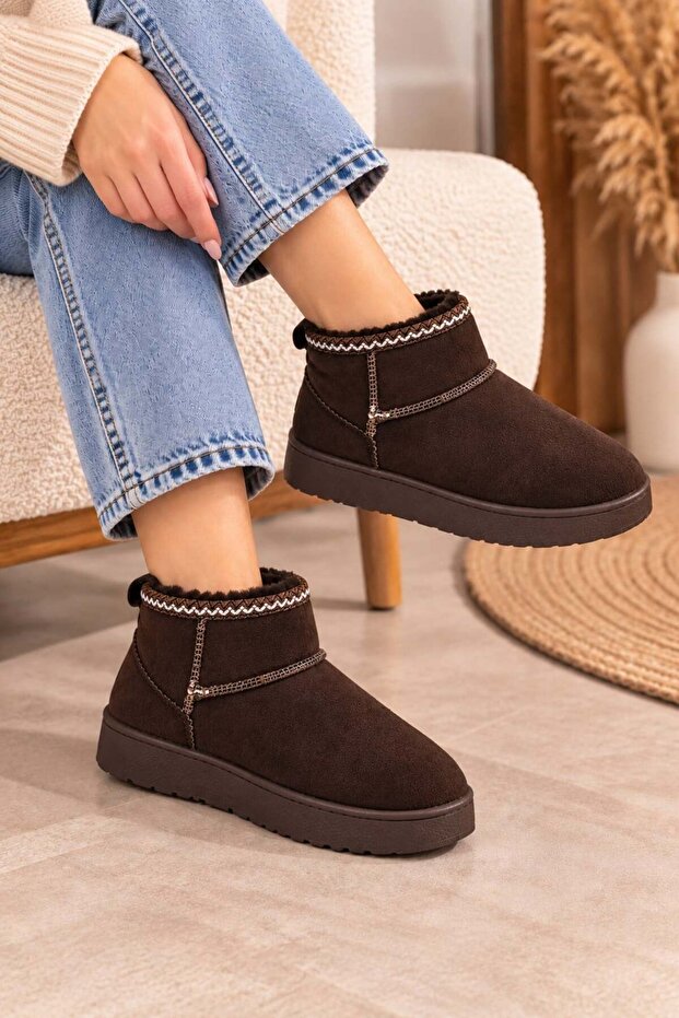 Women's Fur Lined Suede Short Boots Warm Sole Comfortable Daily Winter Mini Boots