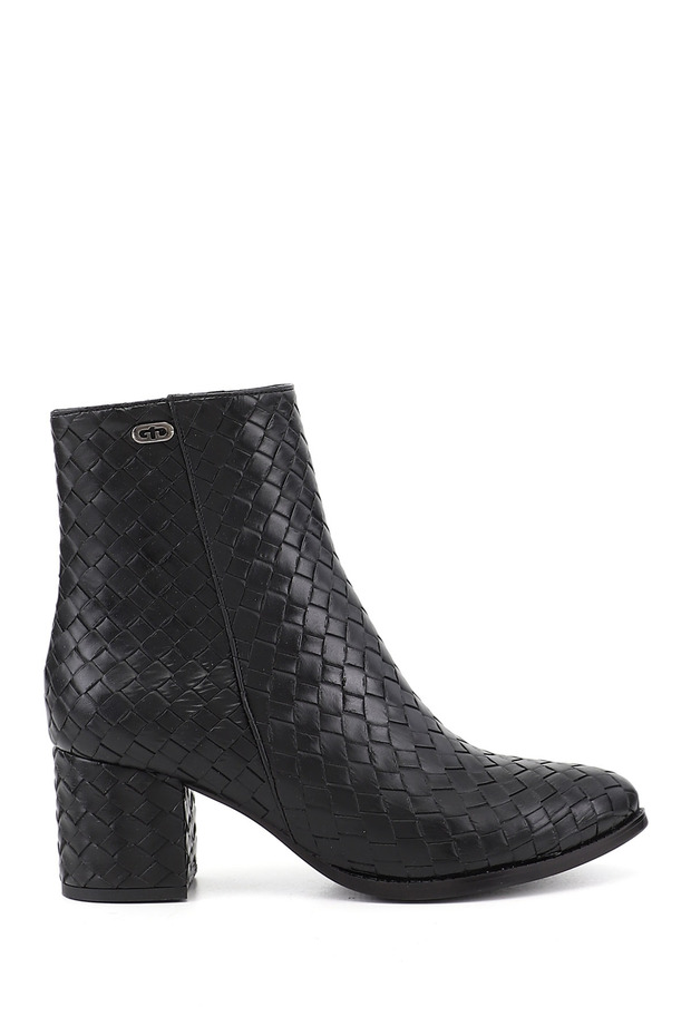 Women's Black Zippered Thick Heeled Boots