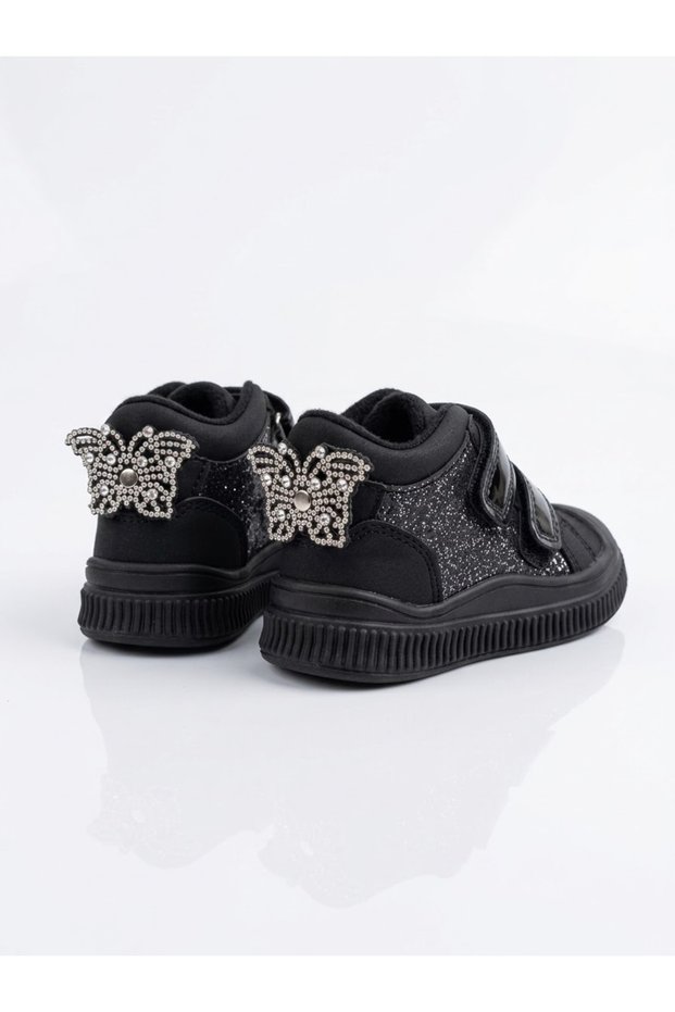 Girls' Black Velcro Fastened Butterfly Detail Warm Lining Boots Booties