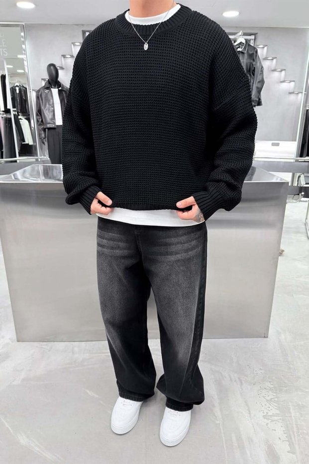 Black Basic Knitted Oversize Sweater