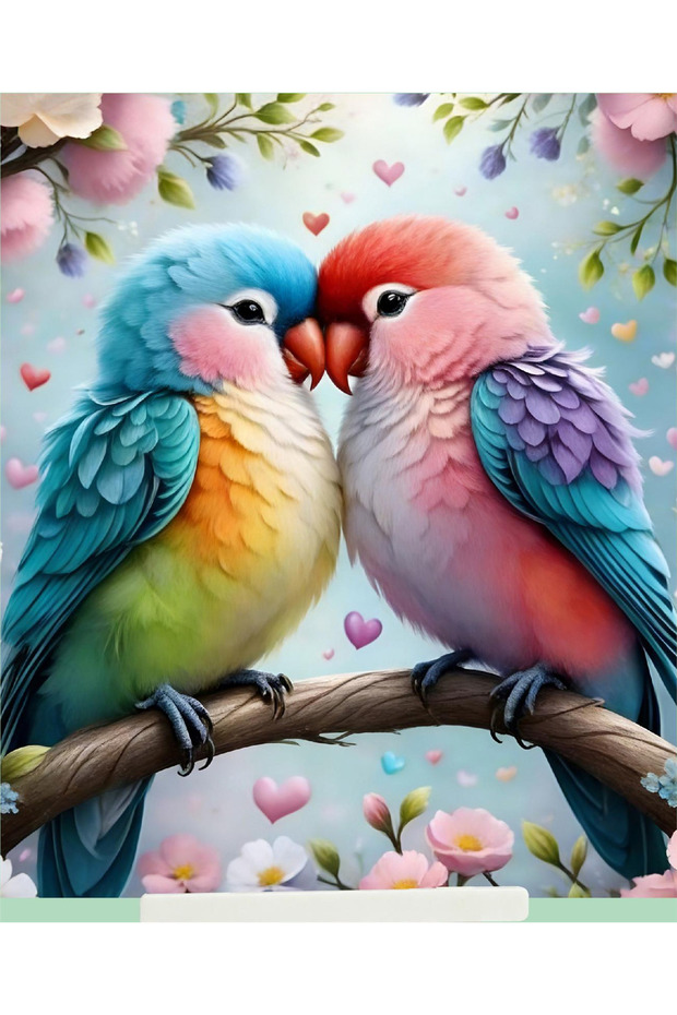 Diamond Painting Puzzle Kit, Lovebirds on a Branch 21X25 cm Mosaic