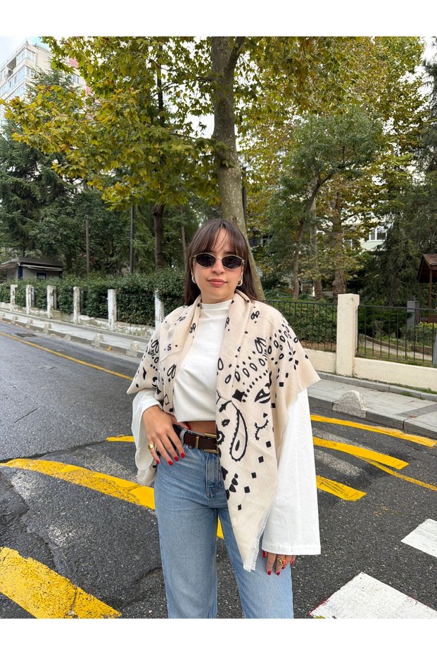 Cream Soft Textured Square Women's Shawl