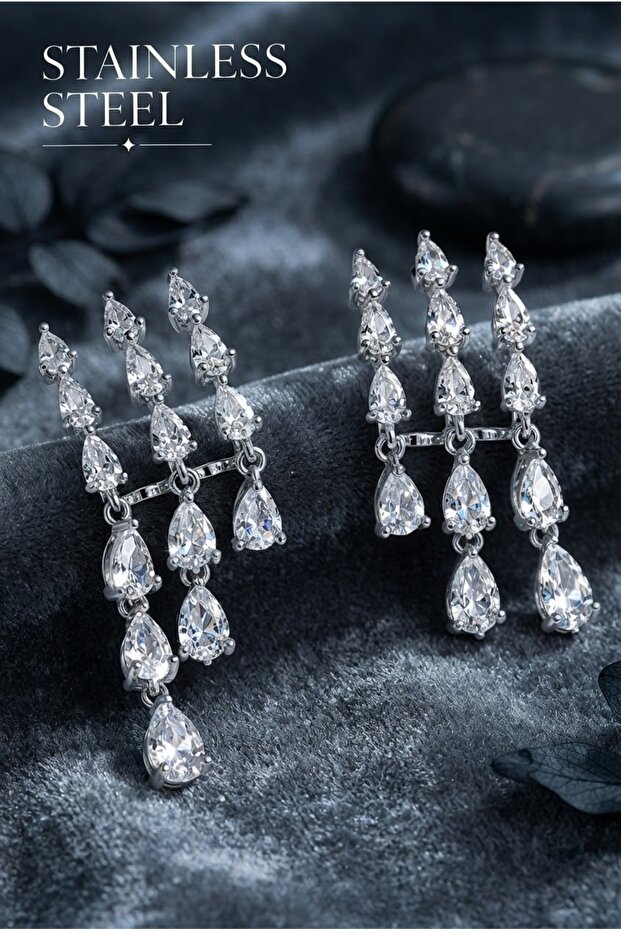 Brass Silver Color Zircon Stone Rain Model Earrings