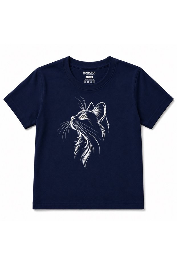 Silver Gaze Cat Line Art Graphic Kids T-Shirt