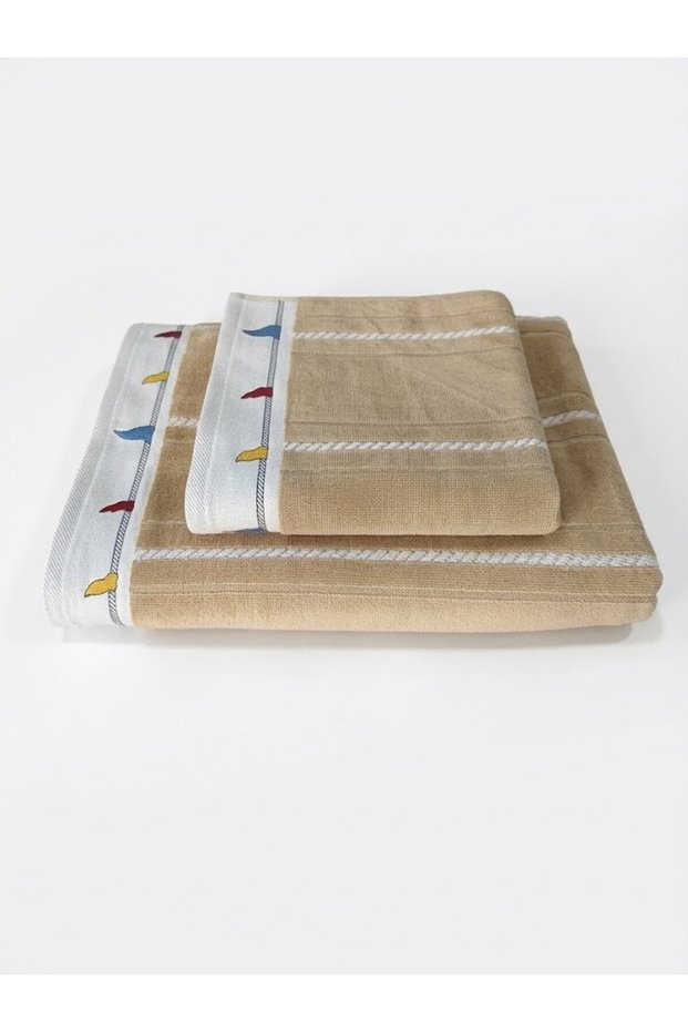 Velvet Striped Towel Set 2 Pieces (1 Hand Towel - 1 Head Towel) 100% Cotton