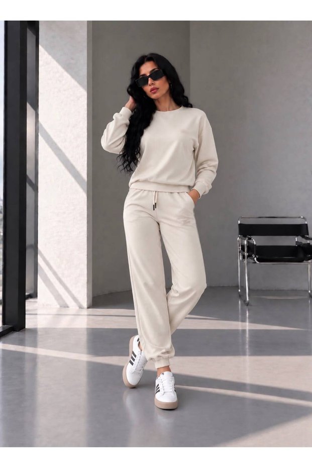 Beige Lcs Rubber Leg Long Sleeve Tracksuit Set