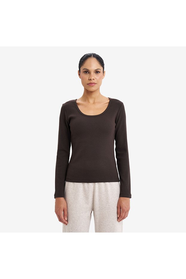 Brown Women's Long Sleeve T-Shirt 26S-2207-26N