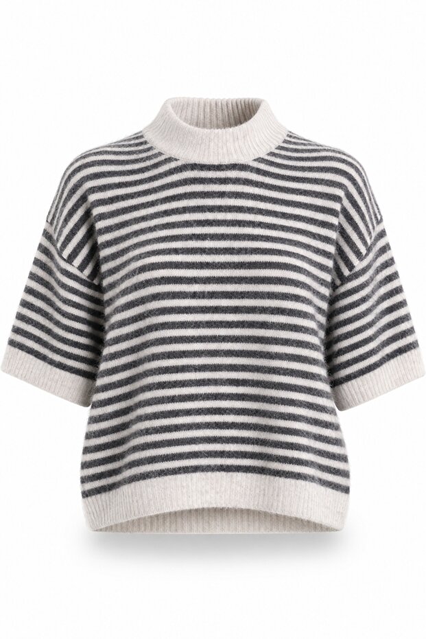 Gray Striped Short Sleeve Knitwear 5282
