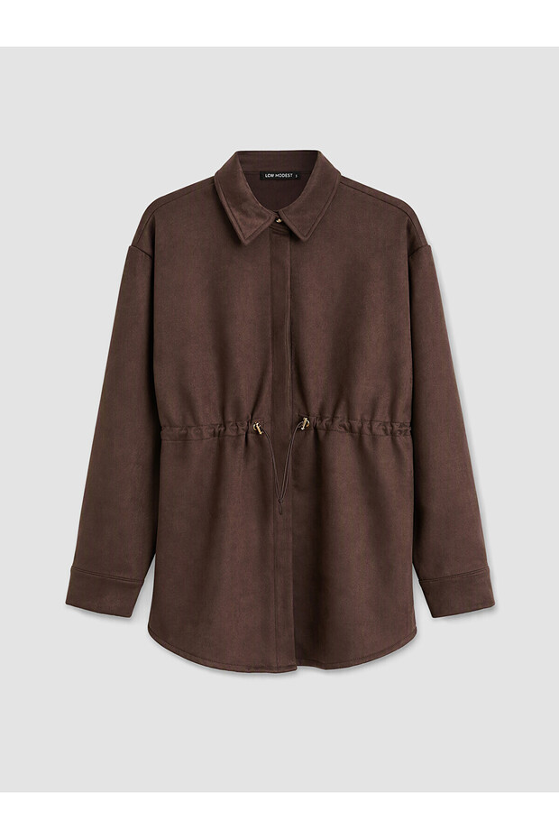Two Mt Shop Quality Lcw Modest Brown Suede Look Plain Oversize Women's Sweatshirt Tunic