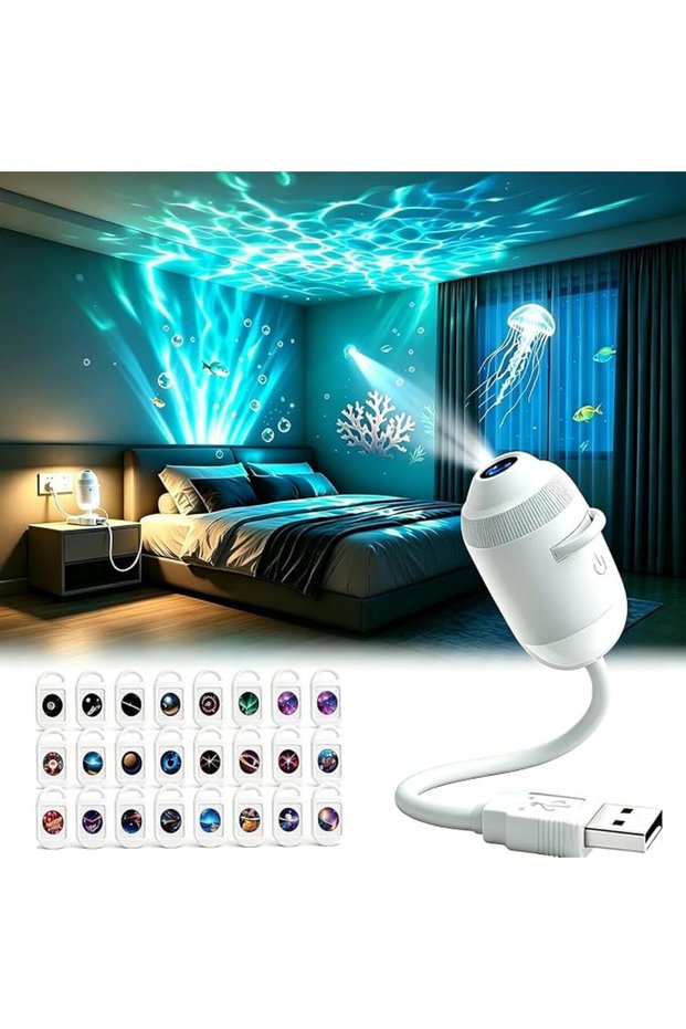 جهاز عرض ضوئي للنجوم 2 في 1 مع إضاءة ليلية، جهاز عرض نجوم USB مع إمكانية ضبط السطوع، جهاز عرض LED صغير