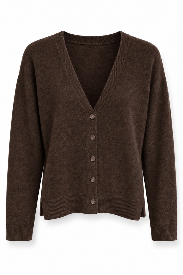 Brown V-Neck Knitwear Cardigan