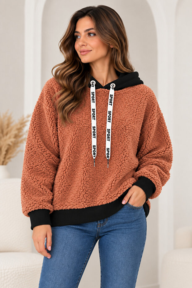 Women's Plush Textured Hooded Oversize Sweatshirt