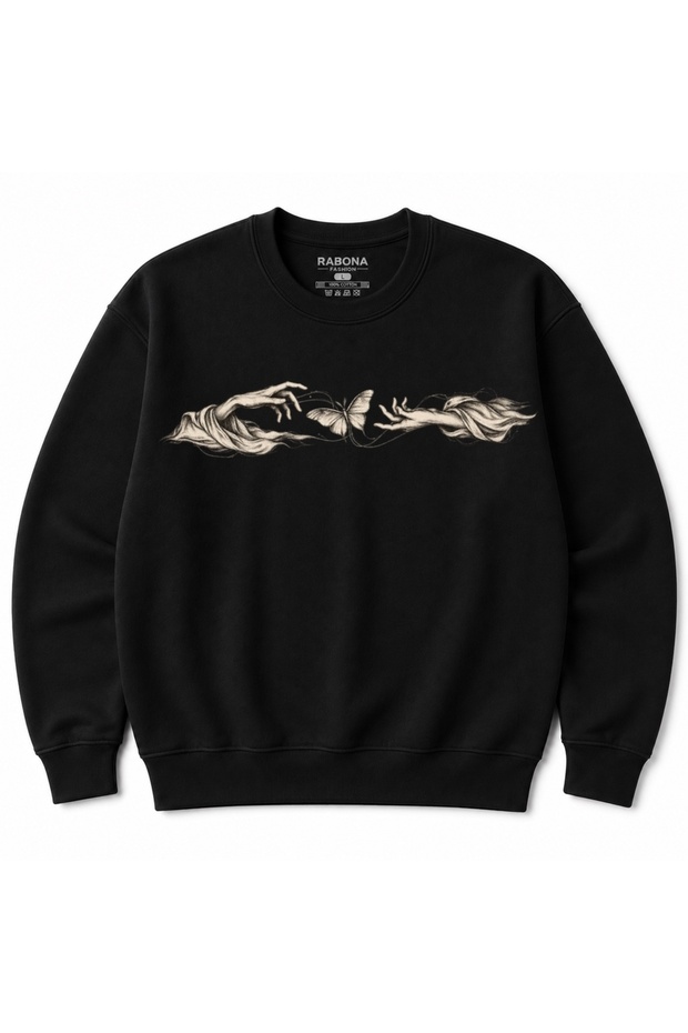 Wings between Us Hands & Butterfly Artistic Graphic Sweatshirt