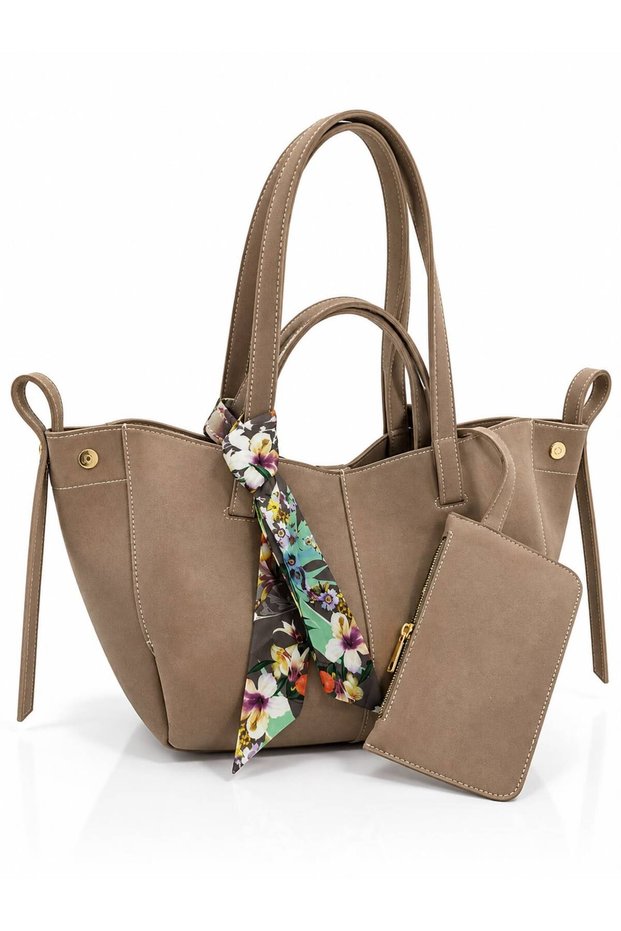 Women's Special Design Hand and Shoulder Bag with Scarf and Wallet Detail